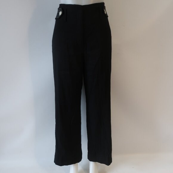 Womens Veronica Beard Sunny Button Tab Black Linen Blend Wide Leg Pants 8 - Picture 3 of 14